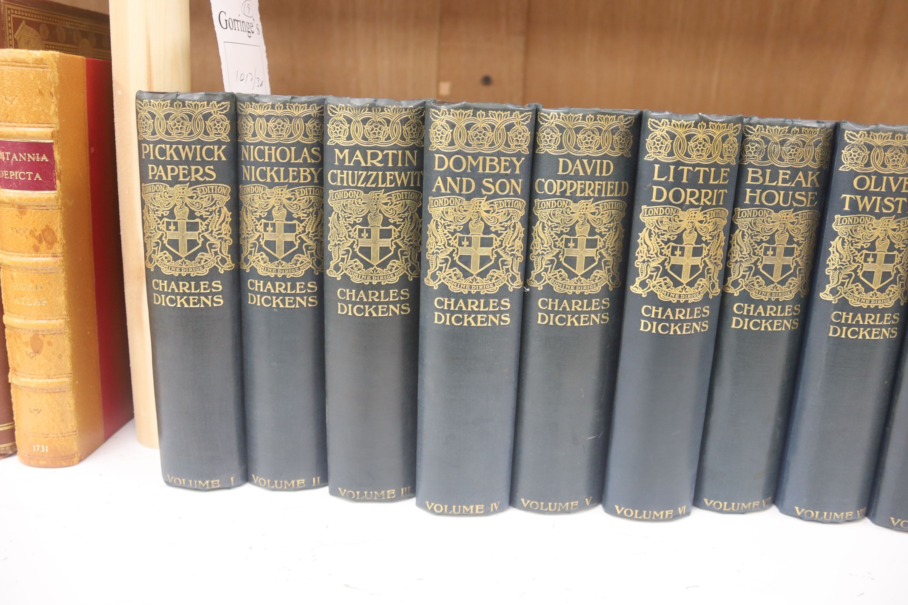 Dickens, Charles - The Works, 12 vols, blue cloth gilt, illustrations by ‘’Phiz’’, Seymour, and others, Blackwood, Le Bas & Co., [c.1900]; Hueffer, Ford, Maddox - The Cinque Ports, illustrated by William Hyde, qto, cloth